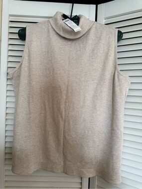 Chico's Tan Heather Sleeveless Mock Neck Waffle Knit Tank